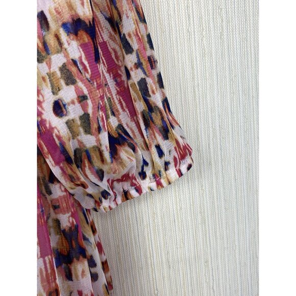 Rose + Olive Size XL Colorful Print Smocked Popover Top Boho Peasant Orange Red - Picture 6 of 12